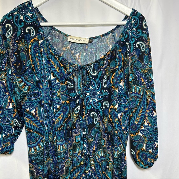 veronica m. Women’s 70’s Dress Paisley Mini Stretch Boho Dress Size S - Picture 2 of 4